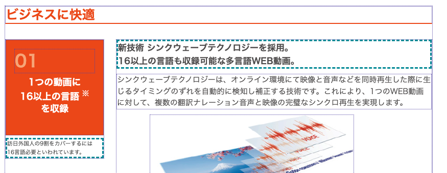 翻訳禁止モード。設定済みの要素に点線の枠が表示される
